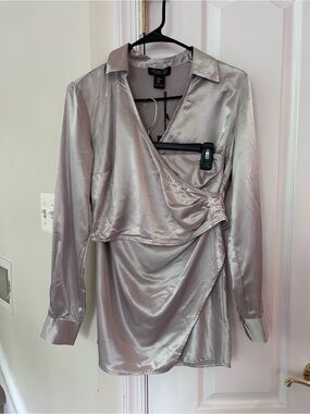 Rachel Zoe Satin Wrap Skirt Set in metallic silver